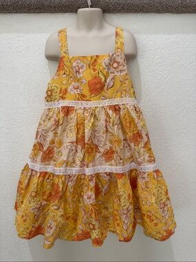 HAUTE HIPPIE Girls Sunshine Floral Tiered Sundress - Yellow & Orange Size 8 EUC